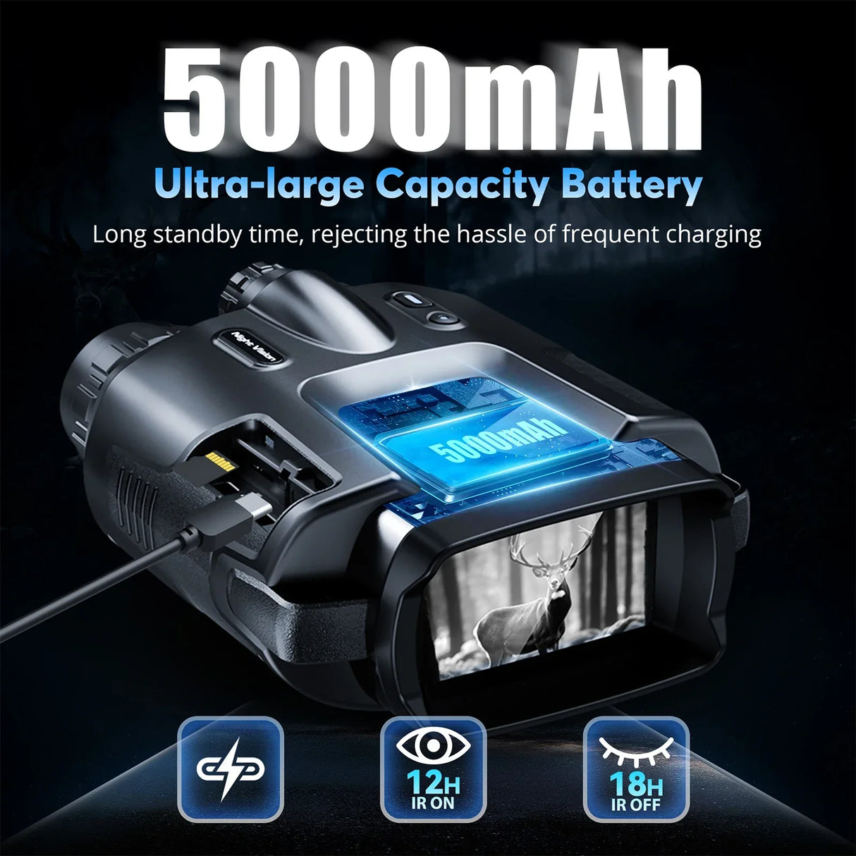 4K Infraröd Nattsyns Kikare med Zoom, 600m Räckvidd, 3" Skärm & 5000mAh Batteri Carvallo