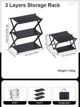 Carvallo Fällbart Campingställ | 3 Nivåer | Bärbart & Stabilt | Utomhus Förvaringshylla för Picknick, BBQ & Camping Carvallo