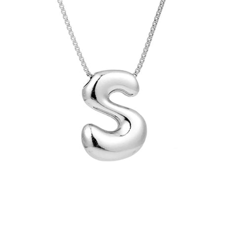 Royelux A-Z Ballong Bubbel Bokstav Hänge Halsband – Silver Chunky Initial Smycken Carvallo