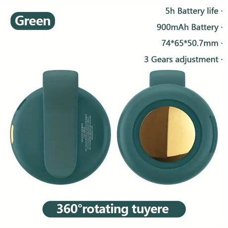 Carvallo Mini-Ventilator utan rotorblad | Tyst & bärbar | Med klämma, 360° vridbar | USB-C uppladdningsbar | För barn, resor & vardag Carvallo