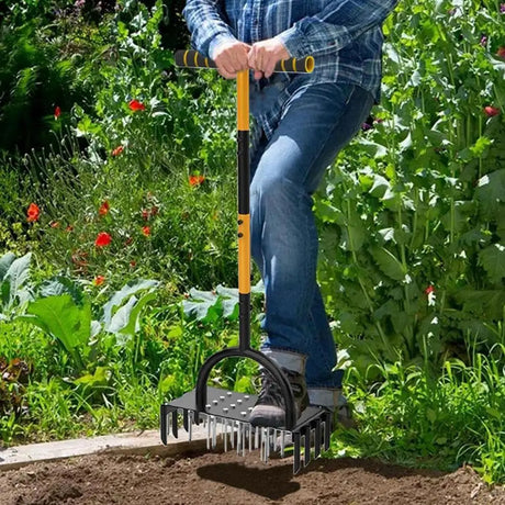 Carvallo AirCore Pro 2-i-1 Handgräsmatta-luftare av stål | Med 16 spikar & 8 jordkärnor | För trädgård, gräsmatta & markvård Carvallo