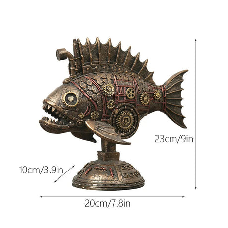 Steampunk Gearfish Sculpture – Invecklad metallkonst med industriell charm MILA Sverige