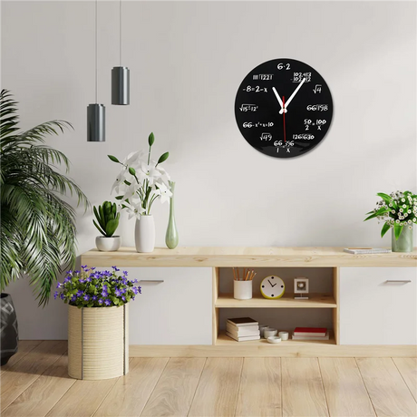 Mathematikekvationer väggklocka | 12" tyst kvarts | Utbildningsur för lärare och matematikkontakt | Brick by Brick Carvallo