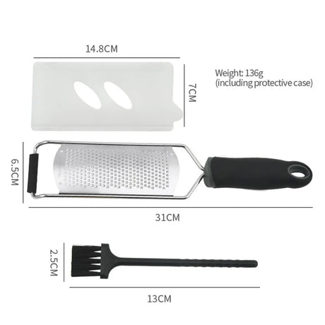 Carvallo ZestPro Multifunktionell Rostfri Rive med Handtag | Ost-, Citron-, Choklad- & Grönsaksrivare | Platt Köksrensare med Finger-skydd Carvallo