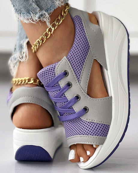 Chic Panelklädda Snörskor Sandaler-Shoes for Women-Hemnix-Lila-35-Hemnix