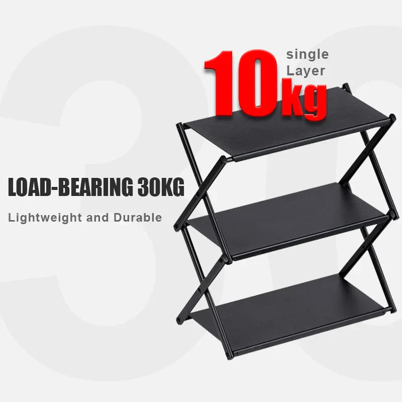 Carvallo Fällbart Campingställ | 3 Nivåer | Bärbart & Stabilt | Utomhus Förvaringshylla för Picknick, BBQ & Camping Carvallo