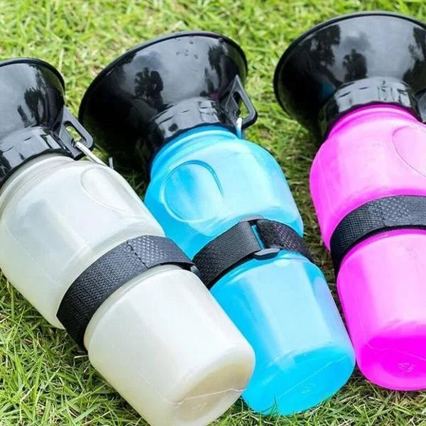 Carvallo-Water Bottle HydroPaws | 2-in-1 with Bowl | Leakproof & Portable | 500ml | Blå, Rosa, Grå Carvallo