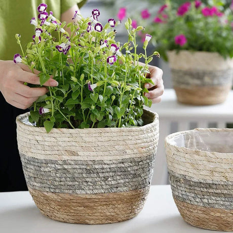 Carvallo LeafBasket växtkorg av naturfiber | Handflätad & Robust | För golv & Bord | Boho Dekor för Hemma & Kontor Carvallo