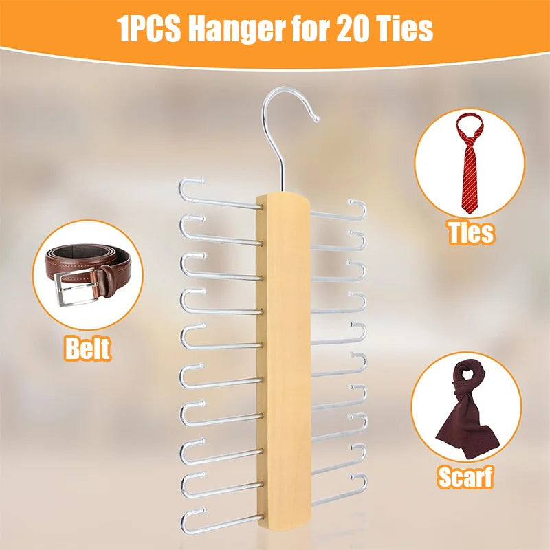 Carvallo Krawattenhalter av trä | 20 krokar | Svängbar & halkskydd | Platsbesparande bälte- & halsdukförvaring Carvallo