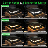 Carvallo Solar-postkapsljus 10 × 10 cm | 3-färgers LED med 2 ljusstyrkenivåer | IP65 solstaketljus för trädgårdsträdpålar Carvallo