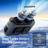 Carvallo StormClip Bärbar Utomhus-Bältesfläkt 2025 | 5-stegs Turbo-Vind | 360° Vridklipp | Powerbank & LED-ljus Carvallo