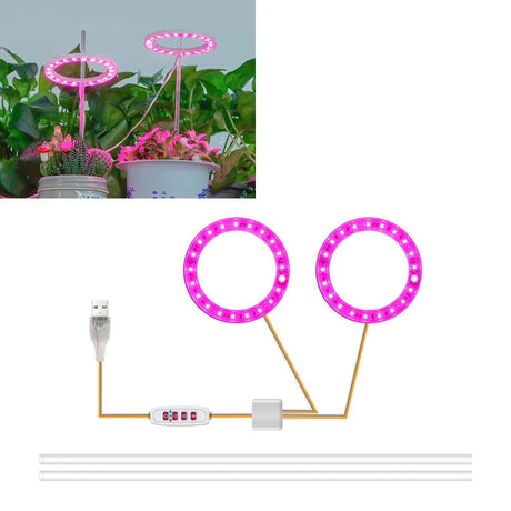 Carvallo Luminara Ring | LED-växtbelysning med timerfunktion | 1–4 huvuden | USB-driven & 5-stegs dimbar Carvallo