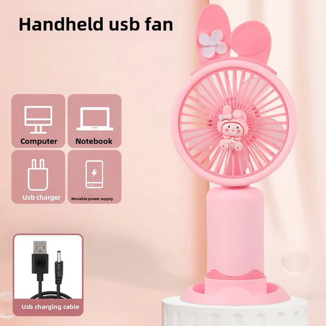 Carvallo Mini Handfläkt med mobilhållare | Bärbar & Återuppladdningsbar | Cartoon-design | USB-fläkt för kontor & present Carvallo