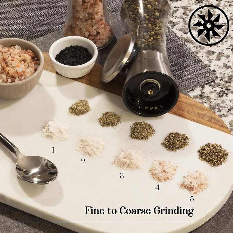 Carvallo Salt- & Pepparkvarn i glas och rostfritt stål | Kryddkvarn med justerbar malverk | För peppar, salt, spiskummin & mer | Aromafrisk & lätt att fylla på Carvallo