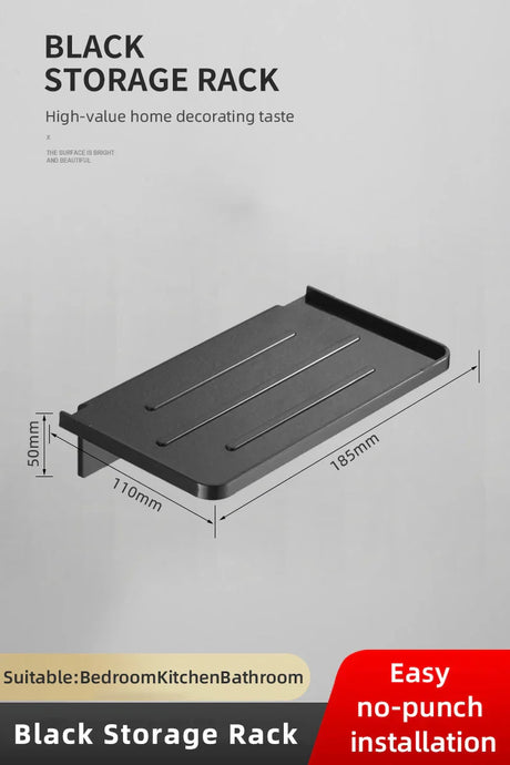Carvallo DuschLine Duschablage Svart | Vägghylla i ABS-plast | Utan borrning | Med mobilhållare | Modernt bad-organisationstalanger Carvallo