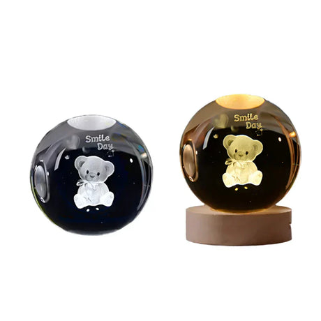 LumiCrystal - 3D LED Nattljus med Stjärnprojektor och Träbas Carvallo