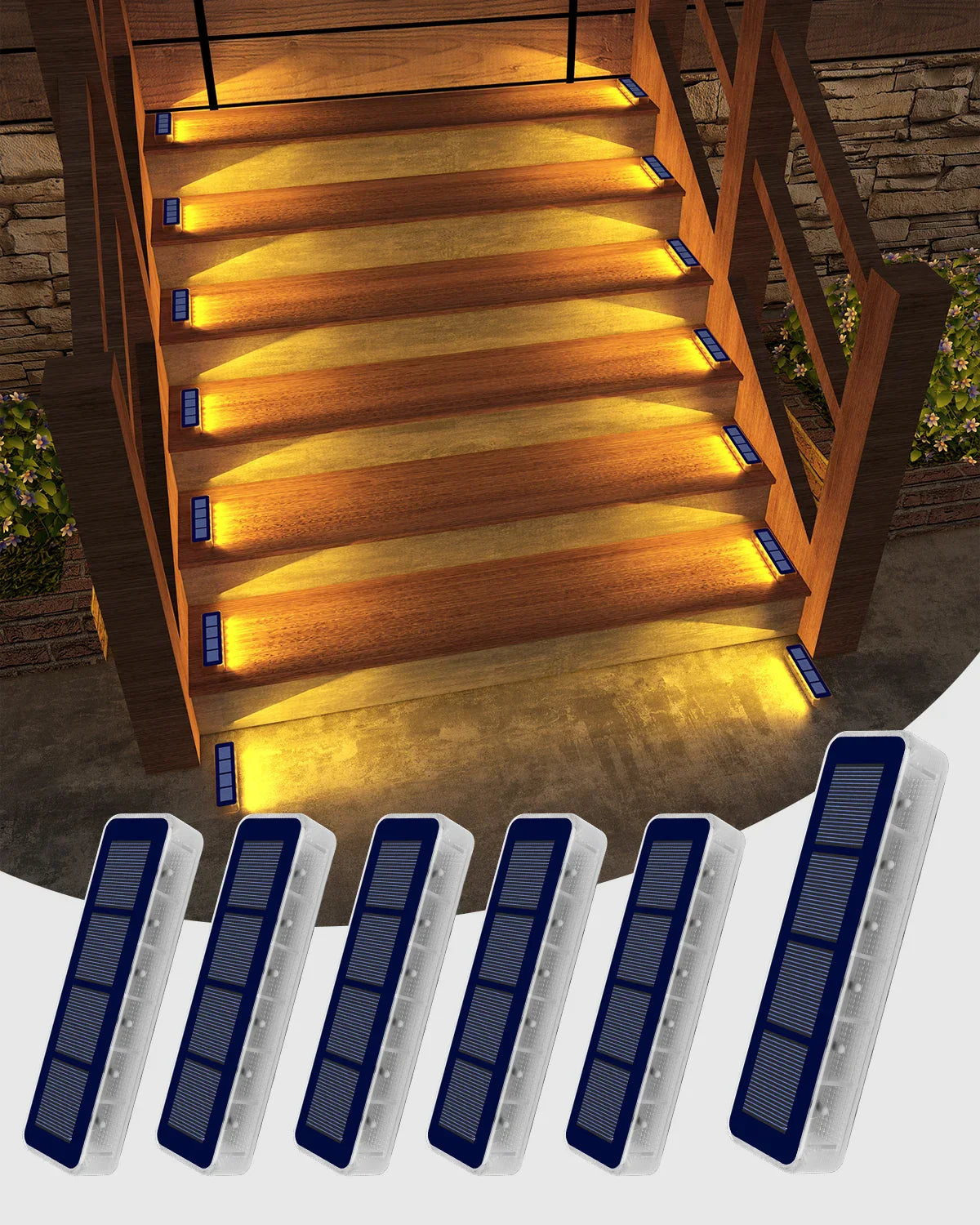 Carvallo StepLine Solar Golvljus 6-pack | Varmvit | IP68 Vattentät | LED-Trapp- & Vägbelysning | För Utomhusområden Carvallo