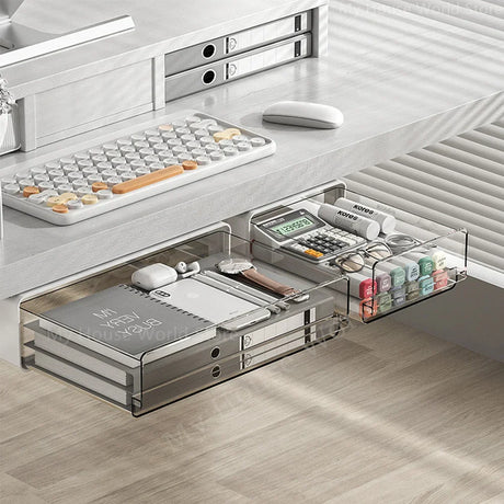 Carvallo Slide | Självhäftande låda för underboradsmontering | Dold organiseringshjälp för kontor, hem & skola Carvallo