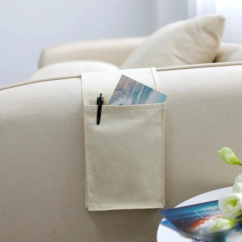 Carvallo Sängorganisator av bomullslinne | Hängande förvaring med fickor | För fjärrkontroll, böcker och tillbehör – ca. 30×20×10 cm Carvallo