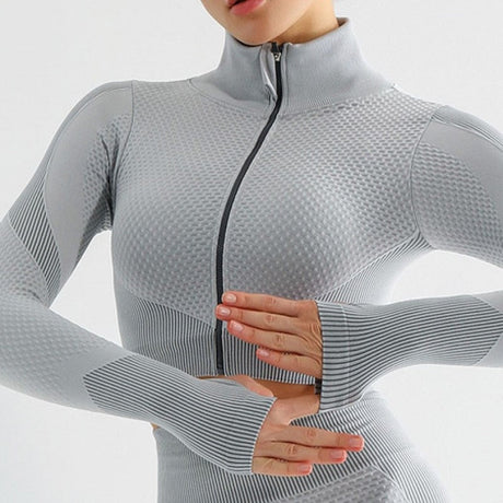 Yogatoppar utan sömmar med dragkedja-Clothes for women-Bellasverige-Grå-S-Hemnix