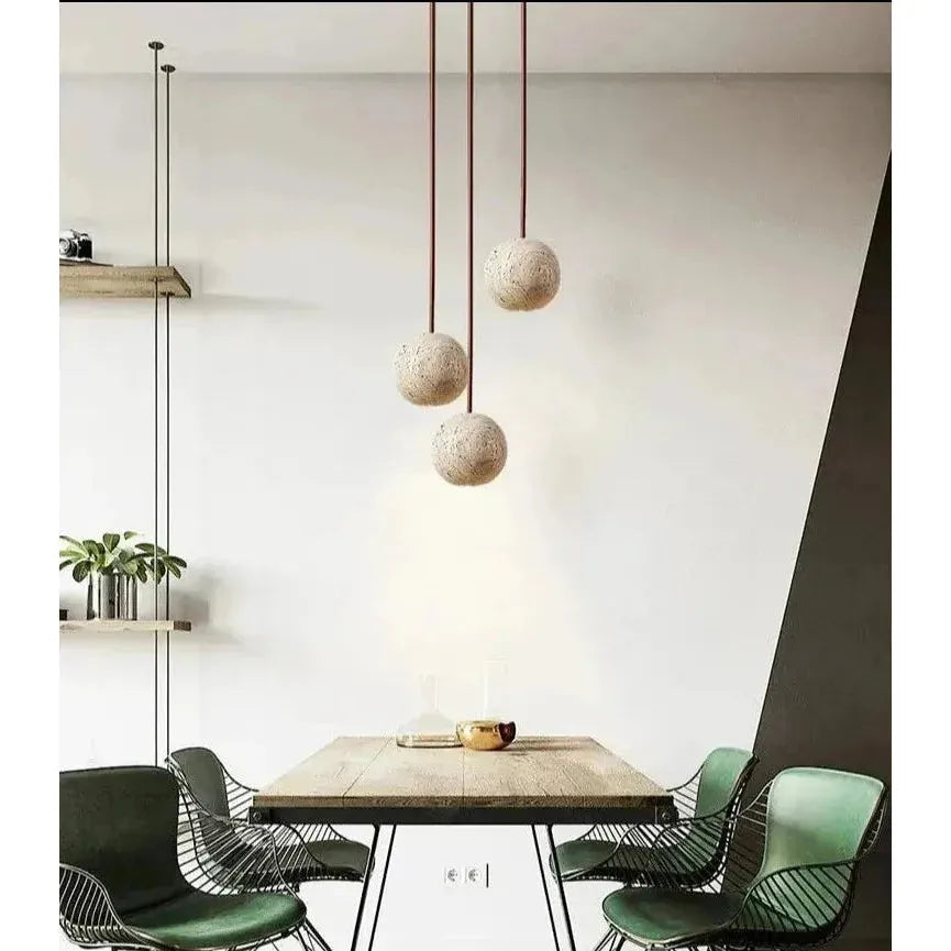 Hänglampa av travertin – Minimalistisk rund LED-hänglampa i Wabi-Sabi-stil Carvallo