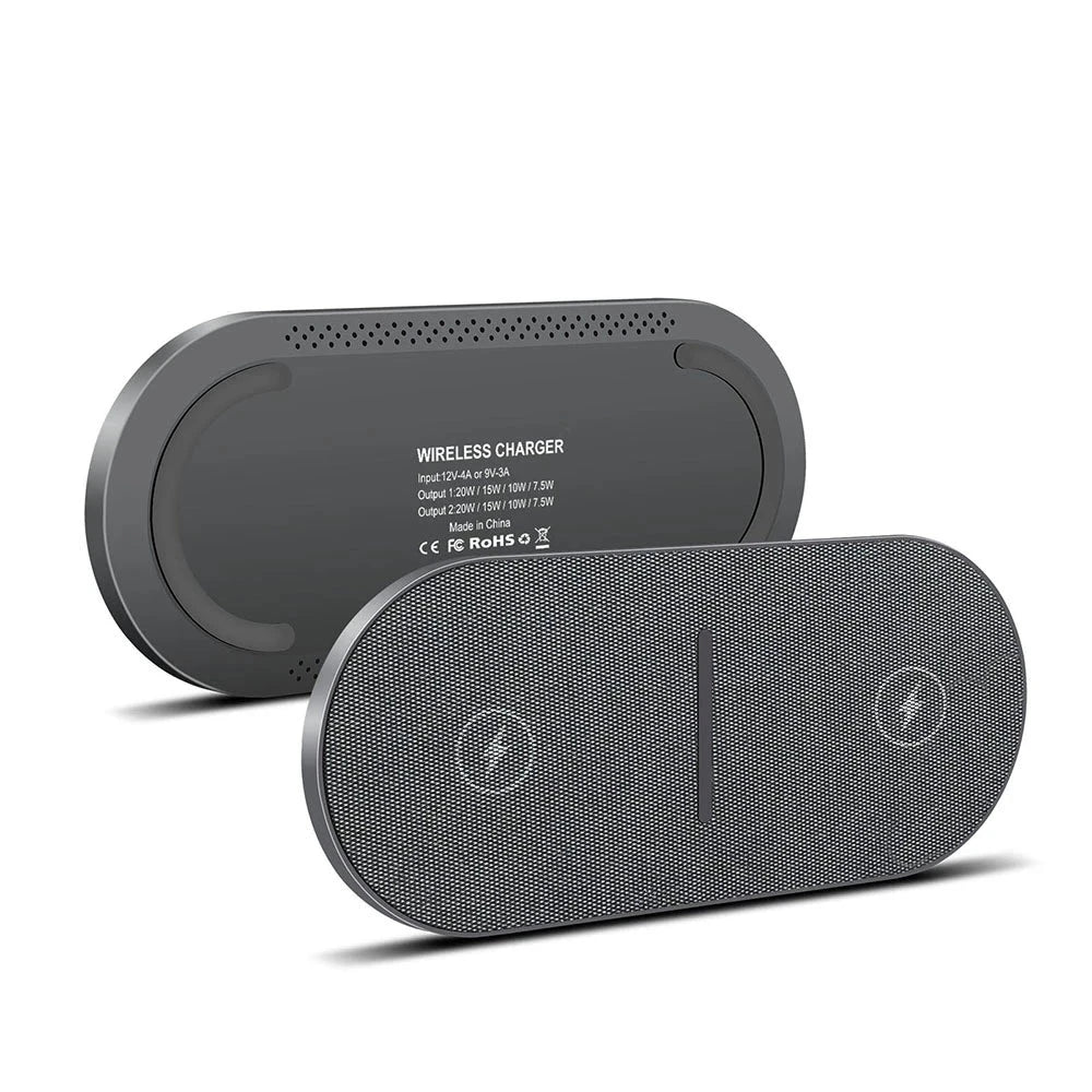 PowerEase - Dubbelt trådlöst laddningsstation med snabbladdningsfunktion för telefoner och hörlurar Carvallo