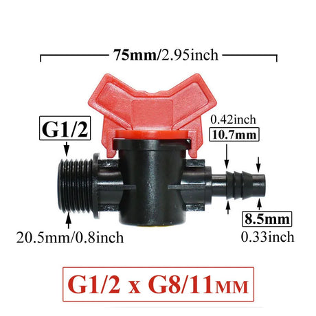 Carvallo FlowTura ConnectPro | Mini-kula ventil med slanganslutning och gänga | För trädgård, PE-slang och droppbevattning Carvallo