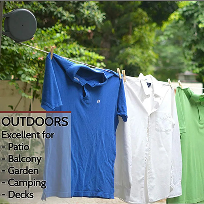 Carvallo Teleskop-tvättlinje | 12 Meter utdragbar tvättlina | Automatisk inrullning | För inomhus & utomhus Carvallo