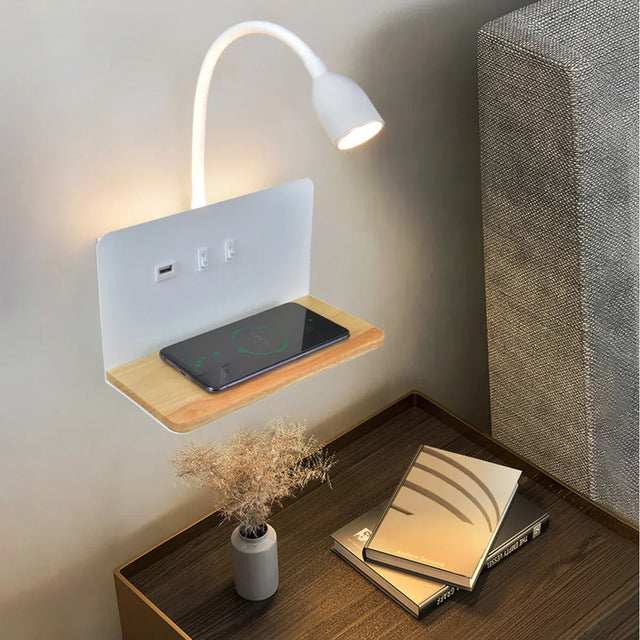 BrightShelf - LED Vägglampa med USB-port och Hylla Carvallo
