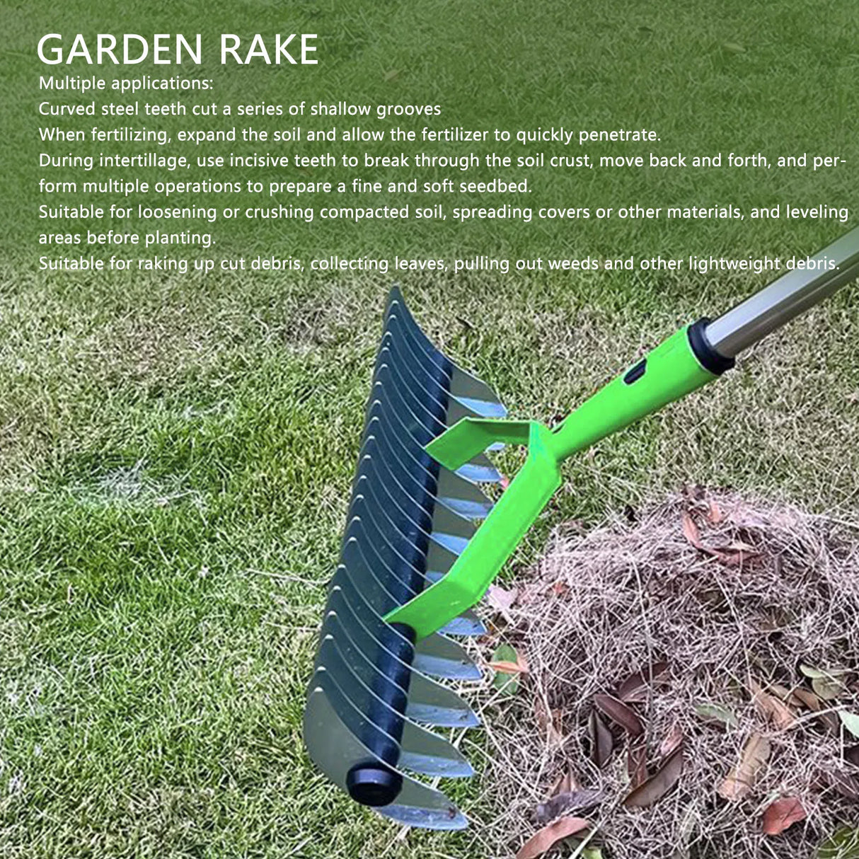 Carvallo Rechenkopf | Gräsvertikaler i rostfritt stål | Böjda tänder | För mossa, löv & jordvård Carvallo