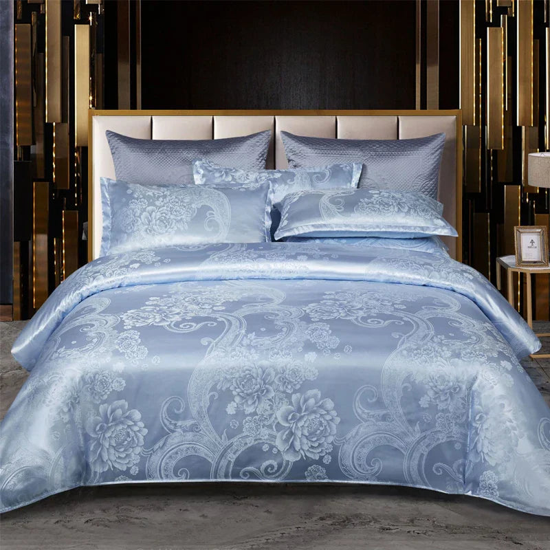 Wostar Satijn Rayon Jacquard Påslakan 220x240 Sommarluxus Dubbelsäng Duntäcke Sängkläder Set Carvallo