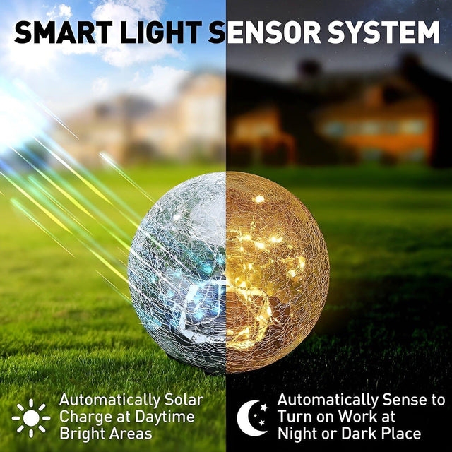 Carvallo Solar Trädgårdslampa | Varmvit LED-lampa | Automatisk & IP65 Vattentålig | Bruten glasdesign Carvallo