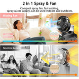 Carvallo Bärbar Sprayfläkt med klipp | 4 hastigheter & 360° roterbar | Mini USB-fläkt med dimma för kontor, bil & camping Carvallo