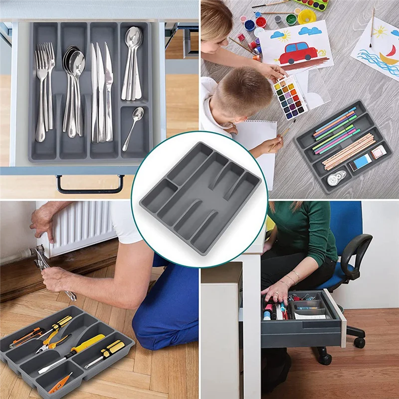 Carvallo OrdiFlex | Kompakt Organizer med 5 fack | Halkfri & Mångsidig användning | 30 × 20 × 4 cm Grå Carvallo