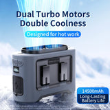 Carvallo StormClip Bärbar Utomhus-Bältesfläkt 2025 | 5-stegs Turbo-Vind | 360° Vridklipp | Powerbank & LED-ljus Carvallo