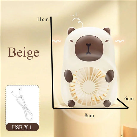 Carvallo MiniCool Mini Bordfläkt Hund & Capybara | 3-Stegs Vind | USB-Laddning | Tyst & Handhållbar Carvallo