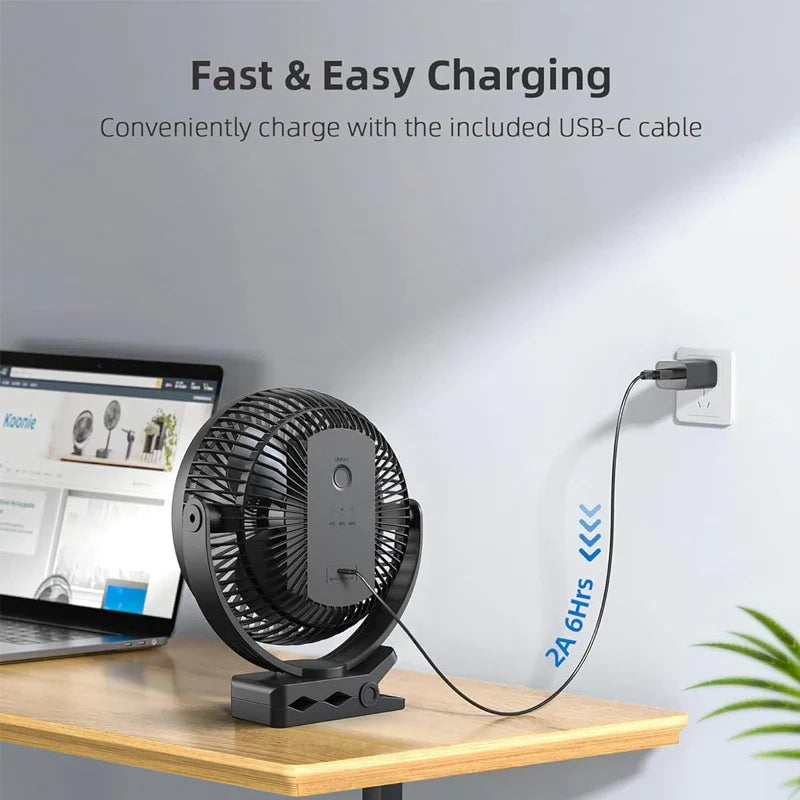 Carvallo-Ventilator BreeziClip | 8-tum | Tyst & Återuppladdningsbar | 10.000 mAh Batteri | För barnvagnar, camping & hem Carvallo