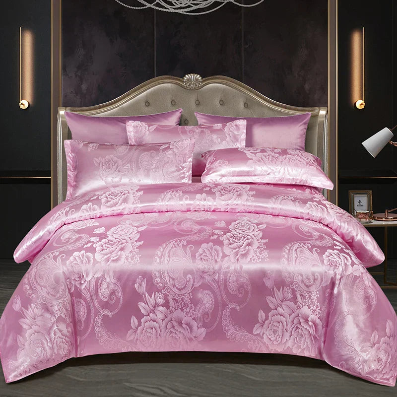 Wostar Satijn Rayon Jacquard Påslakan 220x240 Sommarluxus Dubbelsäng Duntäcke Sängkläder Set Carvallo