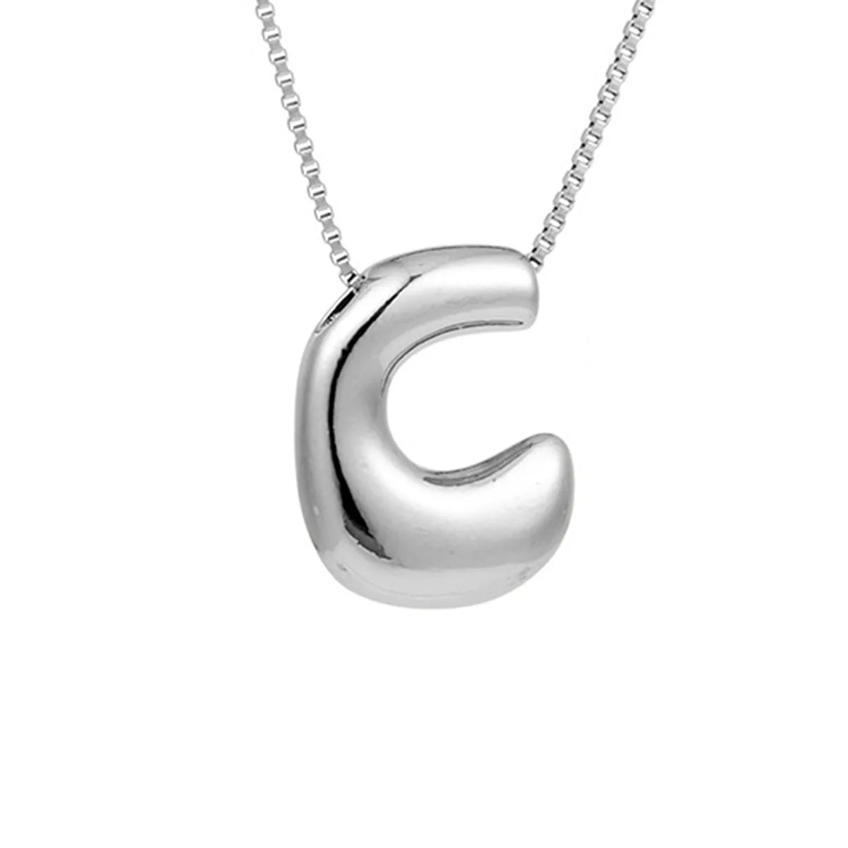 Royelux A-Z Ballong Bubbel Bokstav Hänge Halsband – Silver Chunky Initial Smycken Carvallo