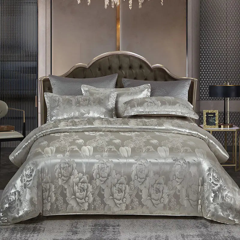 Wostar Satijn Rayon Jacquard Påslakan 220x240 Sommarluxus Dubbelsäng Duntäcke Sängkläder Set Carvallo