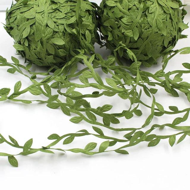 Carvallo Dekoband med konstblad | Grönt bladband | För DIY, bröllop, borddekoration & presentförpackning Carvallo