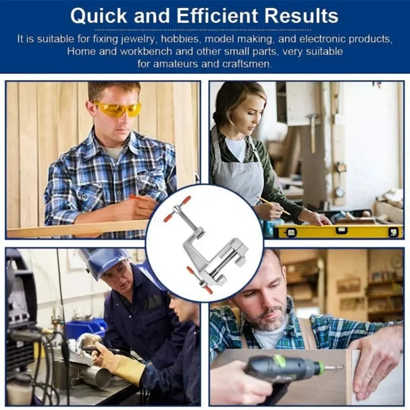 Carvallo Mini-Aluminium-Skruvstäd | 360° roterbar & justerbar | Kompakt & robust | För DIY, reparationer & modellbygge | 7,2 × 8,2 cm Carvallo