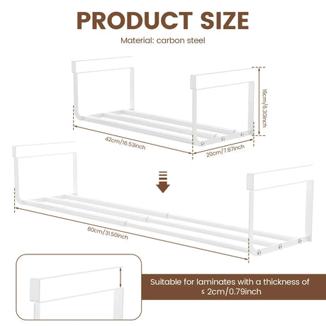 Carvallo | Teleskopiskt hängande hylla för skåp | Justerbar 38,5–70,5 cm | För kök, badrum & kontor Carvallo