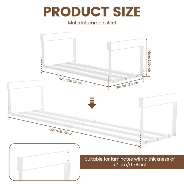 Carvallo | Teleskopiskt hängande hylla för skåp | Justerbar 38,5–70,5 cm | För kök, badrum & kontor Carvallo