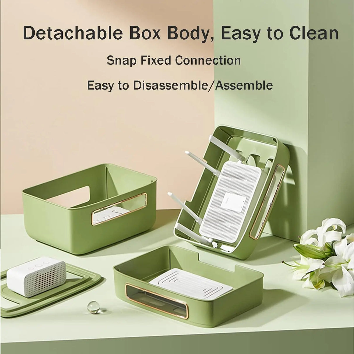 Carvallo WLAN-router förvaringslåda | Med kabelhantering & uttagsfack | Transparent & avtagbar | 1–4 våningar valbara Carvallo