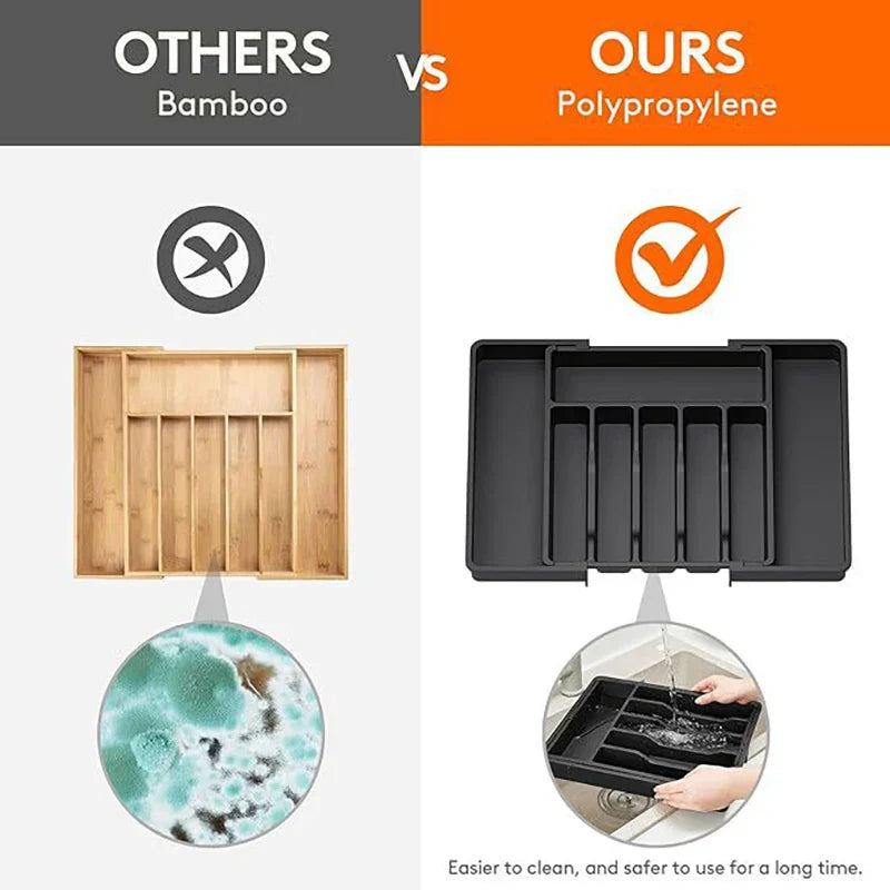 Carvallo bestickslådinredning | Utdragbar bestick-organiser | Justerbart ordningssystem av PP | 38×35 cm Carvallo