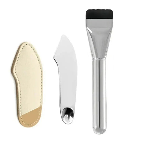 Carvallo Make-up Spatel & Pinsel Set | Rostfritt stål blandningsverktyg med foundation- & konturpensel | Proffs-set för foundation, pigments & krämprodukter Carvallo