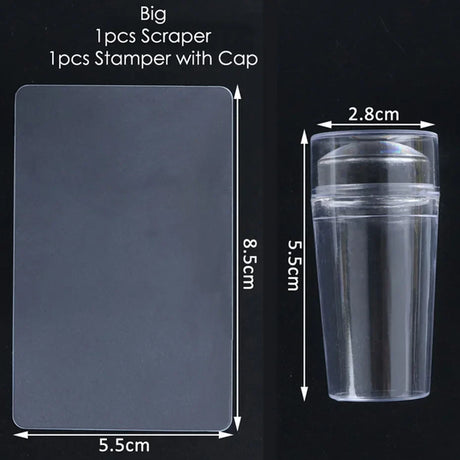 Carvallo-Set ClearStamp Duo | Transparent silikonstämpel & skrapa | För fransk design & nagelkonst | 2,3 cm diameter Carvallo