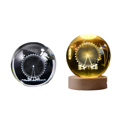 LumiCrystal - 3D LED Nattljus med Stjärnprojektor och Träbas Carvallo