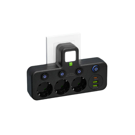 Carvallo VOLTRIQ ProLine | 3–4 uttag + 2× USB & 1× Typ-C | 2500 W | Överspänningsskydd & Kontrollswitch Carvallo